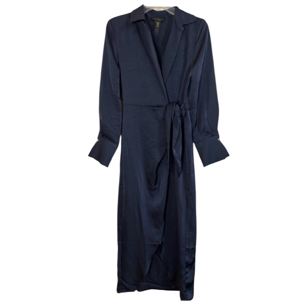 REVOLVE House of Harlow Navy Satin Wrap Midi Dress - Picture 2 of 9